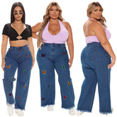 Embroidered Washed Jeans